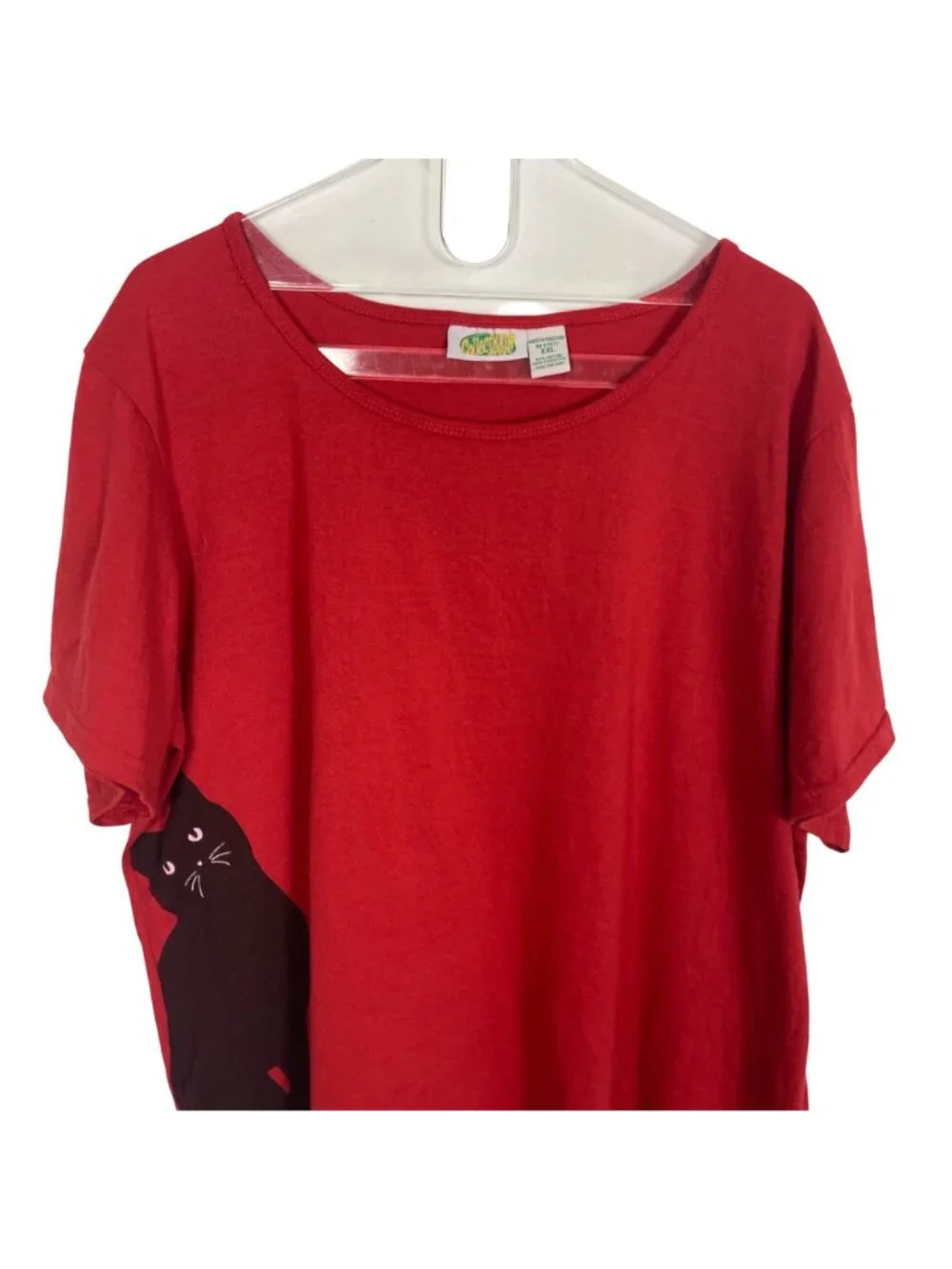 Vintage Red T Shirt Black Cat Graphic Womens XXL Oversized Whimsical Kitty